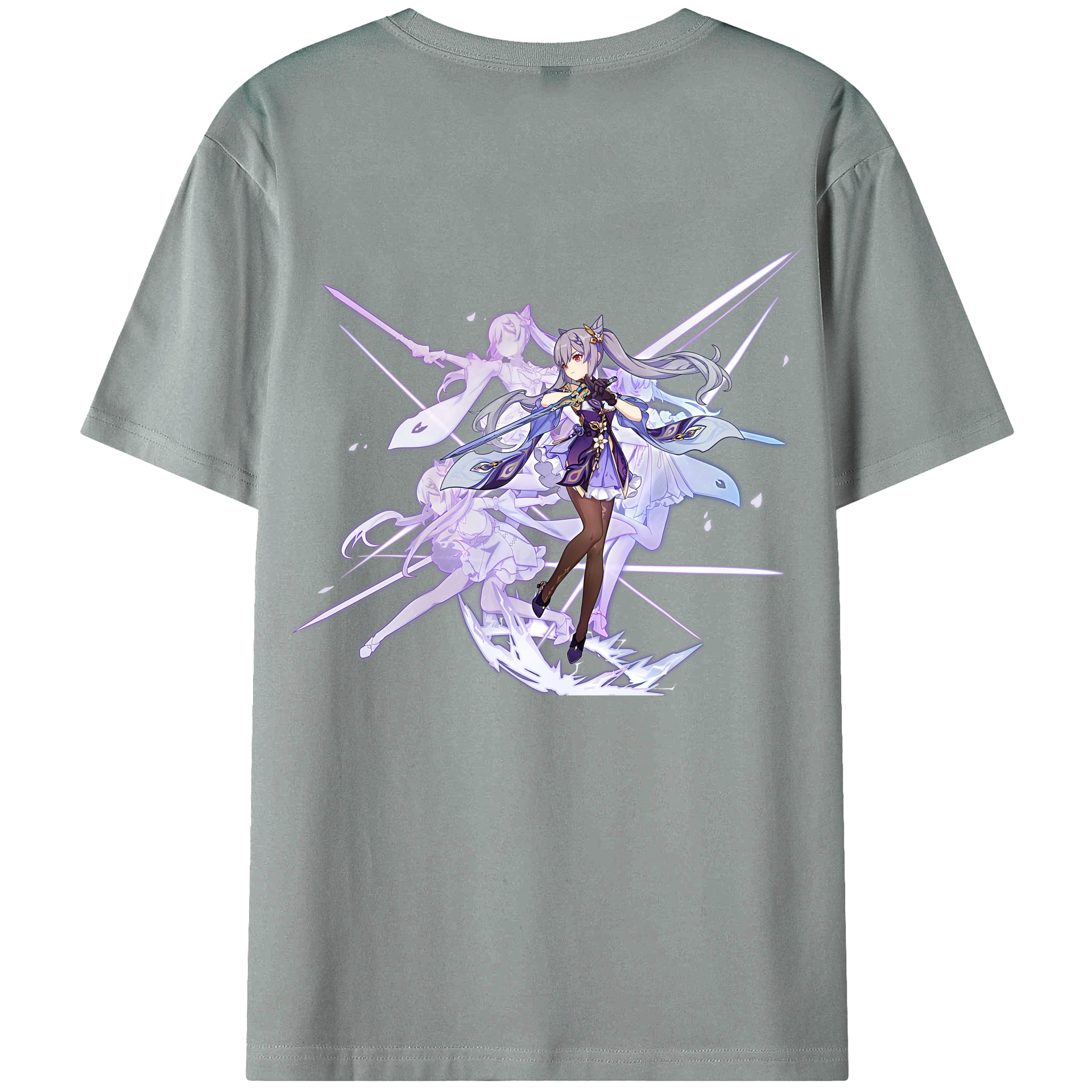 げんし神 刻晴 こくせい genshin Kokusei 綿100％ メンズ半袖Tシャツ（バックプリント） 通気性